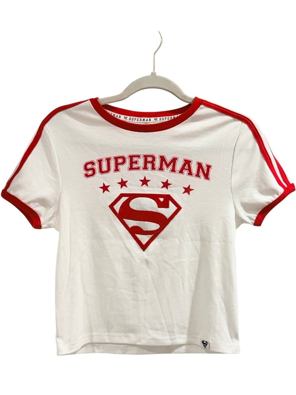 Superman Embroidered Logo Tee Jr. Medium White & Red DC Comics Cotton Blend